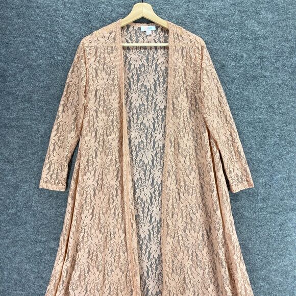 Lula Roe Top Women S Small Beige Floral Sheer Open Front 3/4 Sleeve Nylon Casual - Picture 3 of 9